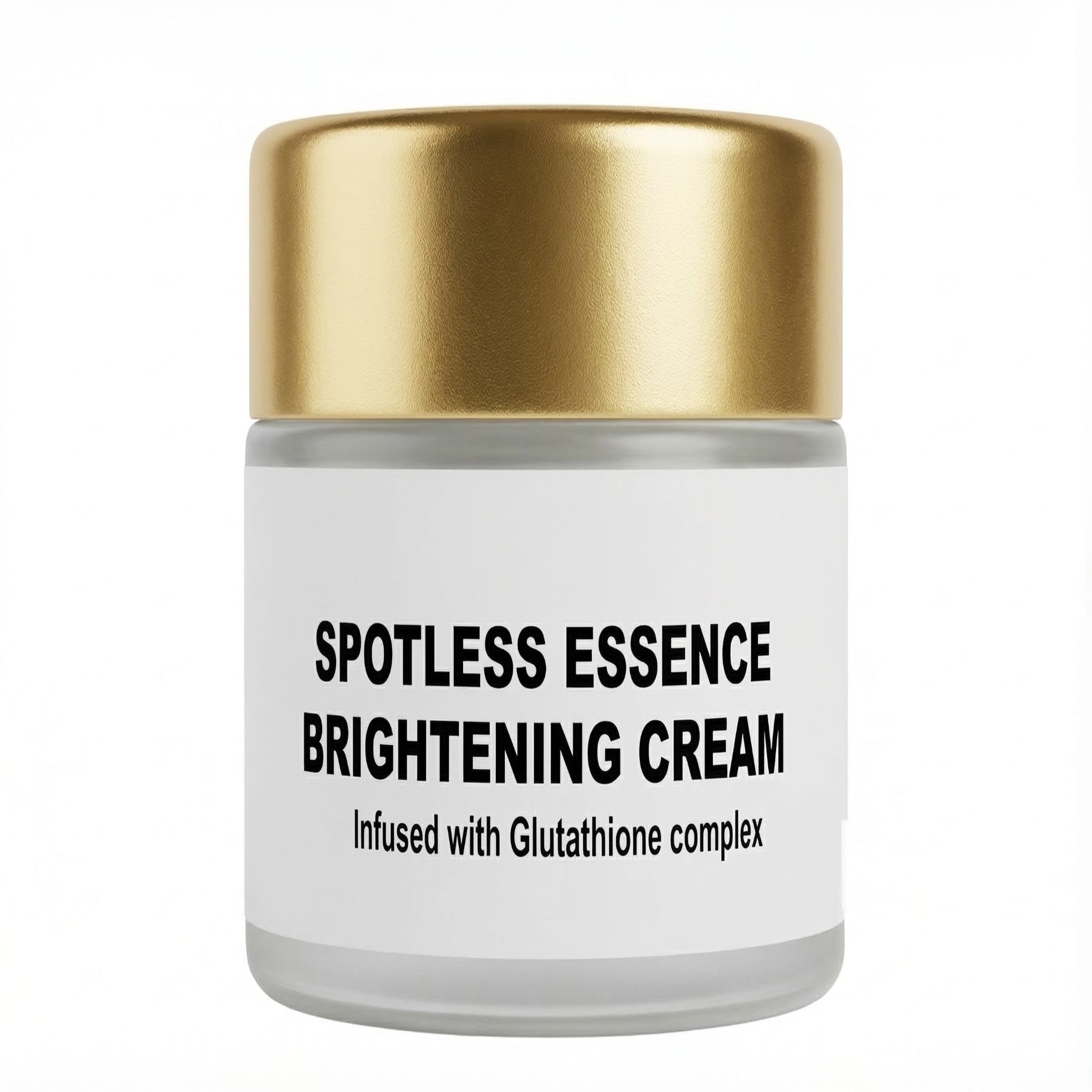 Spotless Essence Brightening Cream jar with gold lid on a white background