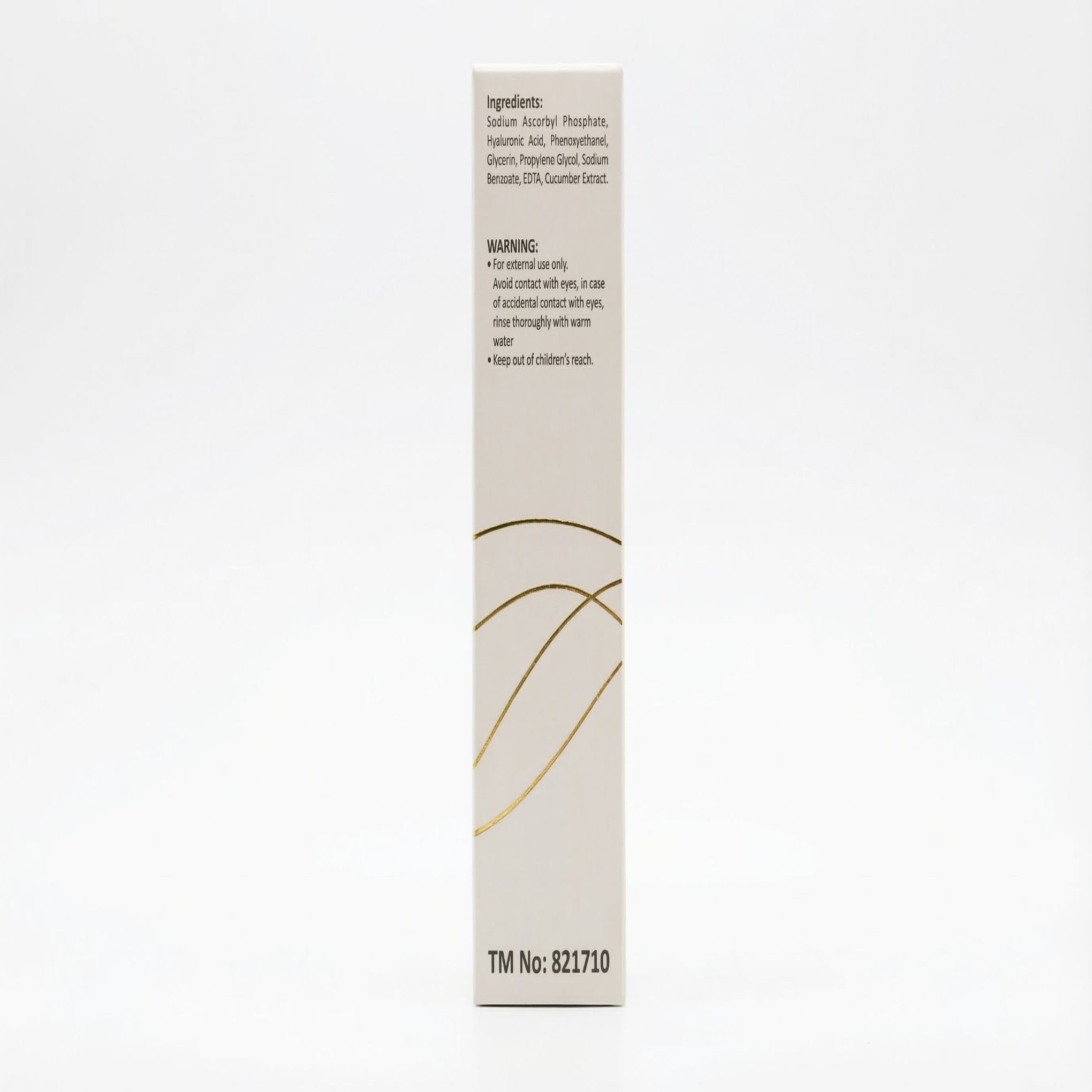 Product label with text and a barcode on a white background